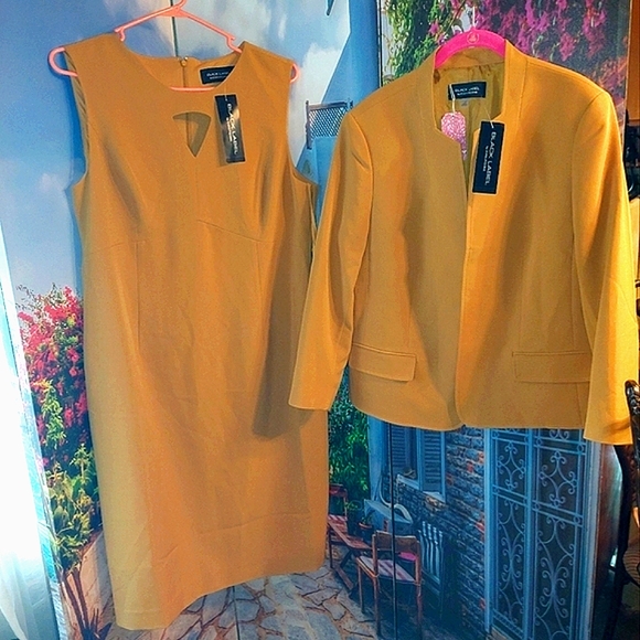 Black Label Evan Picone 2pc Dress Suit Mustard Yellow - Picture 3 of 12